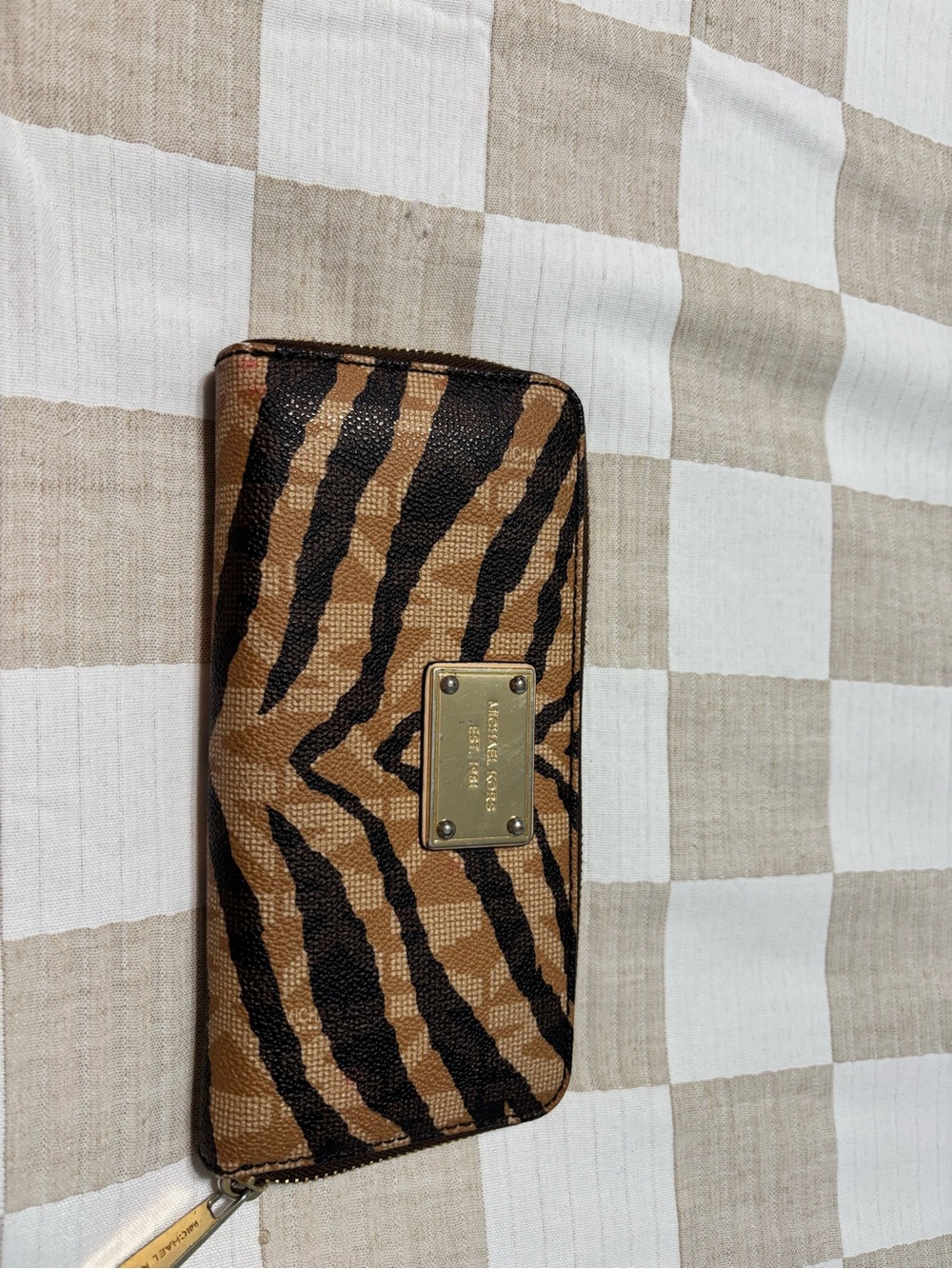 Michael Kors Animal-Print Zip Wallet in Tan and Black